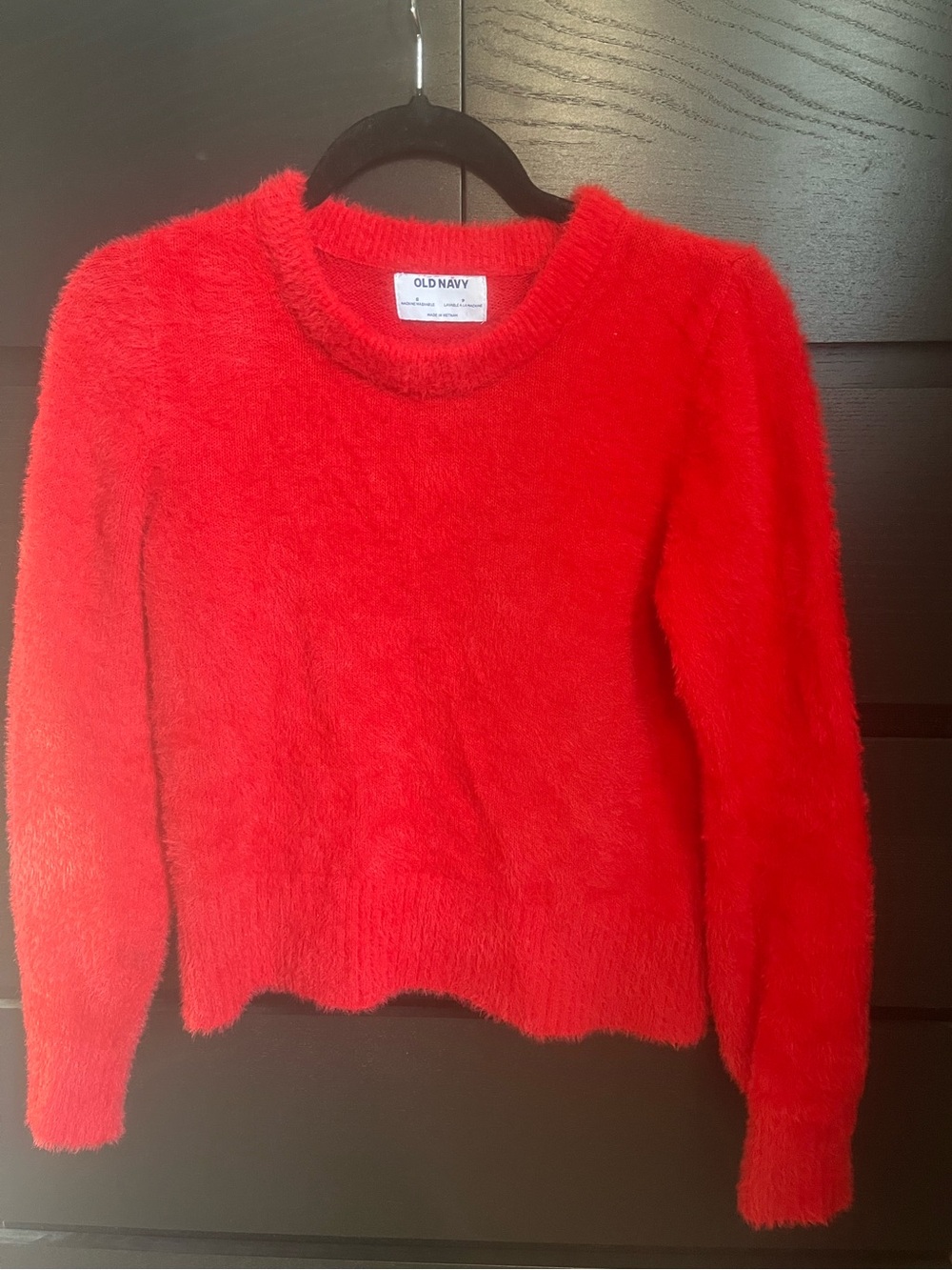 Old Navy Red Eyelash Fuzzy Sweater Soft Glam Cozy Knit Holiday Winter Romance S